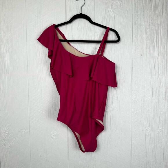 Kona Sol Periwinkle One Shoulder Modest Flattering One Piece Swimsuit Size 17 - Picture 5 of 6